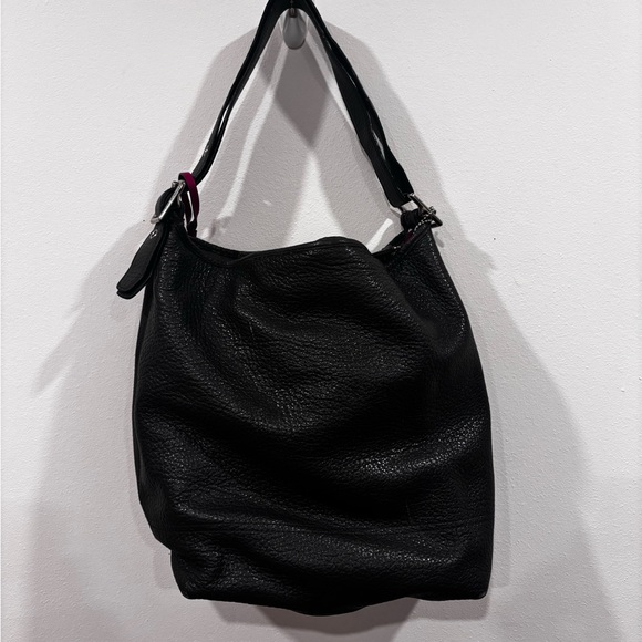 Coach | Large Black Pebble Leather Tote Shoulder Bag w/ Pink Accents | - Picture 3 of 9